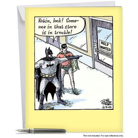 Batman Birthday Card J4684BDG Funny Birthday Greeting Card 'Batman Help Wanted' with Envelope by NobleWorks ()