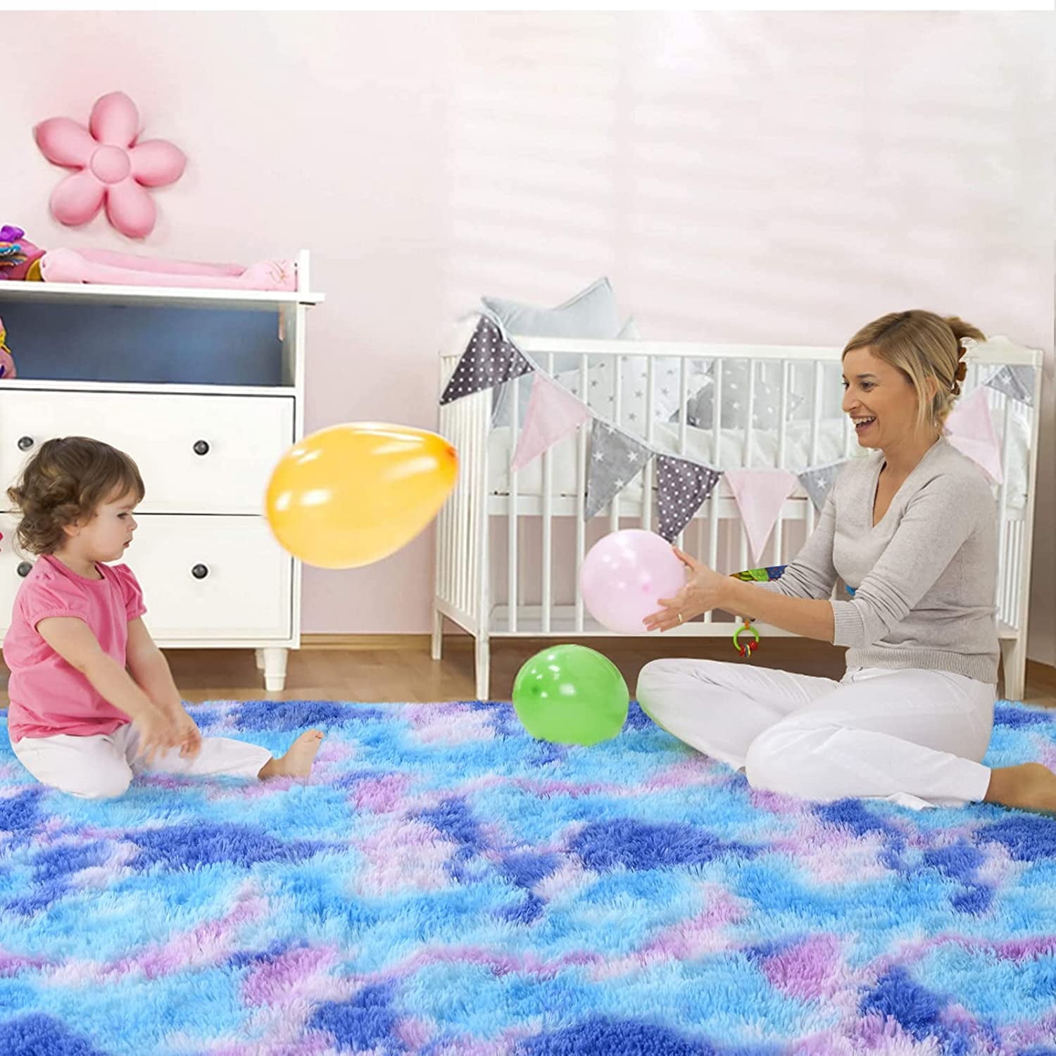 Noahas Soft Fluffy Rainbow Rugs for Girls Bedroom 4x6, Shaggy Kids Playroom Rugs, Colorful Plush Rug for Living Room Nursery, Cute Fuzzy Carpet Home Decor Mat for Baby Toddlers Teens, Purple