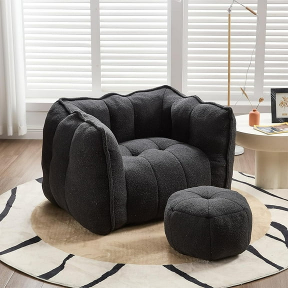 Soft Bean Bag Chair with High Resilient Foam(Chips)for living room and bedroom,Comfortable Square Lazy Sofa with Footstool, Cover for Adults to Gaming, Reading, and Watching TV