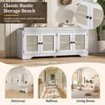 thumbnail image 3 of 2-Tier Storage Bench Cabinet, 47" Entryway Shoe Bench with Cushion, Wood Shoe Organizer with Adjustable Shelves, Rattan Doors, for Living Room,Hallway, 3 of 9