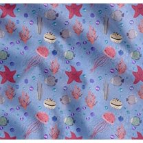 Soimoi Cotton Voile Fabric Fish,Coral & Jellyfish Ocean Fabric Prints By Yard 42 Inch Wide