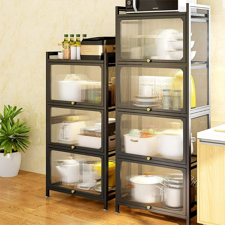  NETEL Bread Rack Coffee Station Microwaves Rack Storage Rack,  5 Tier Kitchen Organizer Shelf for Dishes, Wine, Pots and Pans with 4 Hooks  Black and with of Brakeable Casters, 27.6