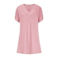 thumbnail image 5 of Dazajoo Womens Solid V Neck Mini Dress Casual Loose Batwing Short Sleeve Ruched Summer Elegant Flowy Short Beach Dress,Pink,M, 5 of 7