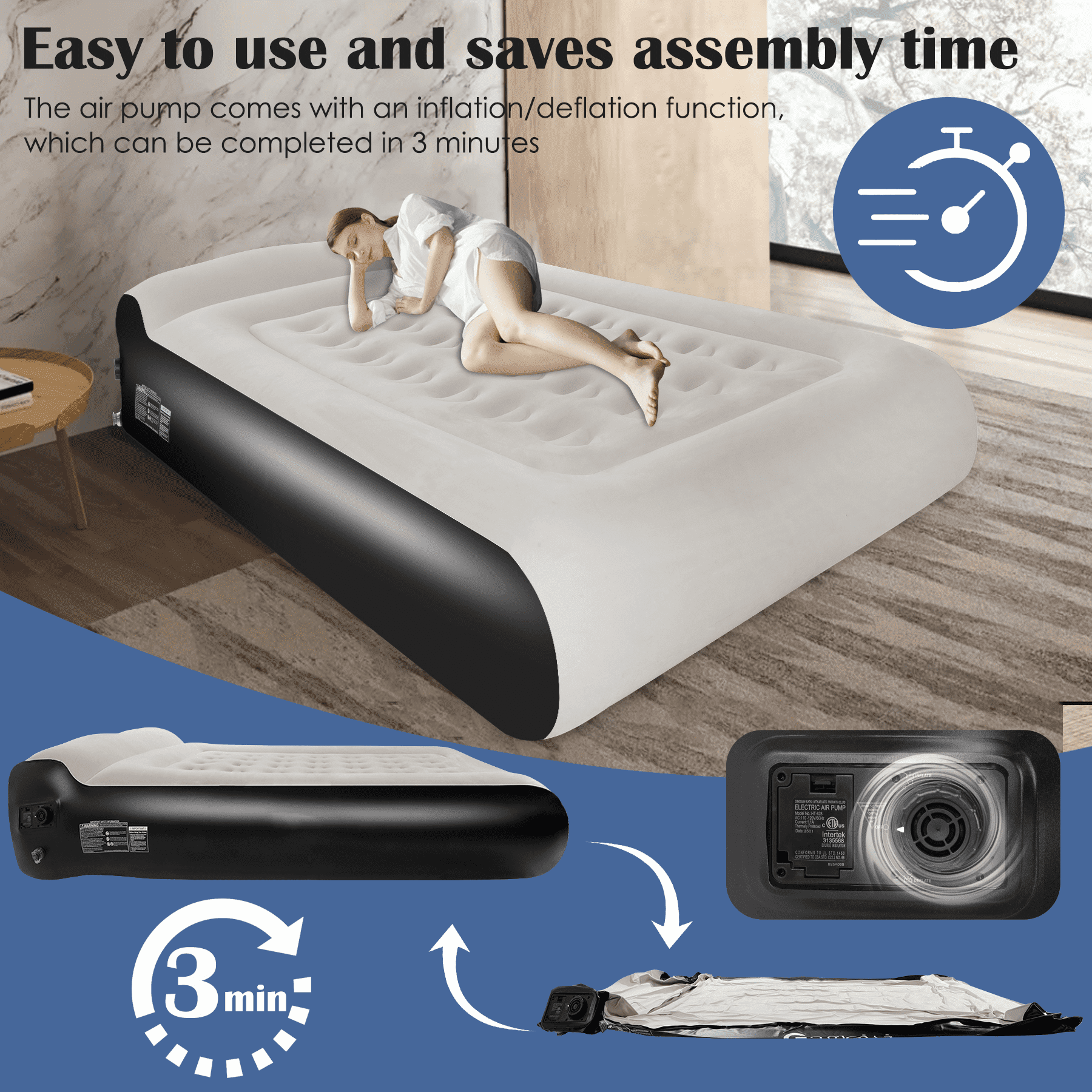 SBUSFGT Air Mattress Queen with Headboard, 16-Inch Raised Airbed with Built-In Pump, Quick Inflation & Deflation, Double High Inflatable Bed for Camping, Home