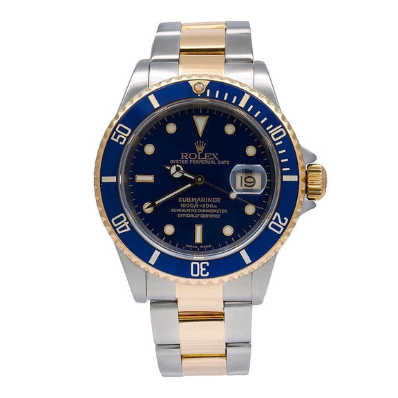 Pre-Owned Rolex Submariner Date 40MM 16613 Bluesy Blue Dial Blue Ceramic Bezel Two Tone Yellow Gold Oyster Bracelet