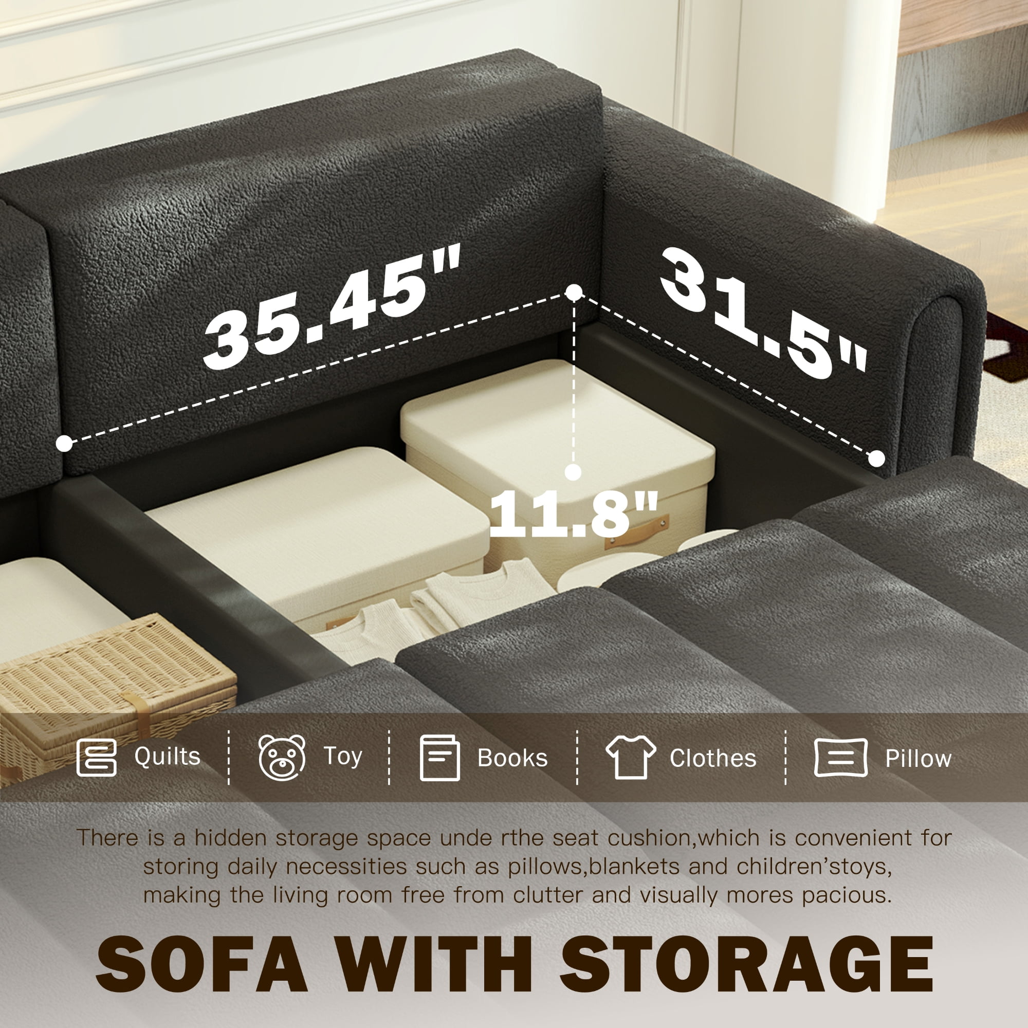 LLappuil 90" Cloud Couch, Oversized Floor Sofa Convertible Sofa Bed King Size, Sherpa Fleece Sofa Couch for Living Room Black
