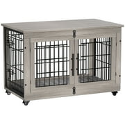 GIKPAL 38-Inch Dog Crate With Wooden, 2 Door Heavy Duty Indoor Dog Cage with Pads and Wheels for Medium to Large Dogs up to 70 lbs