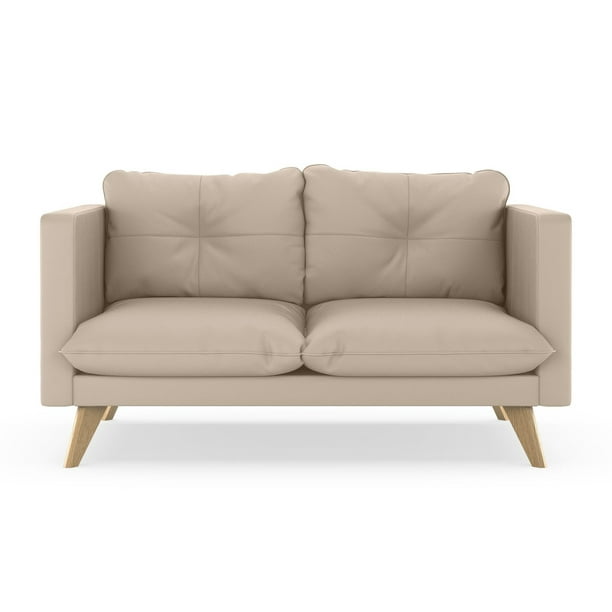 Kaleb Sofette Vegan Leather Oat Com Kaleb Sofette Vegan Leather Oat, Kaleb Tufted Leather Sofa