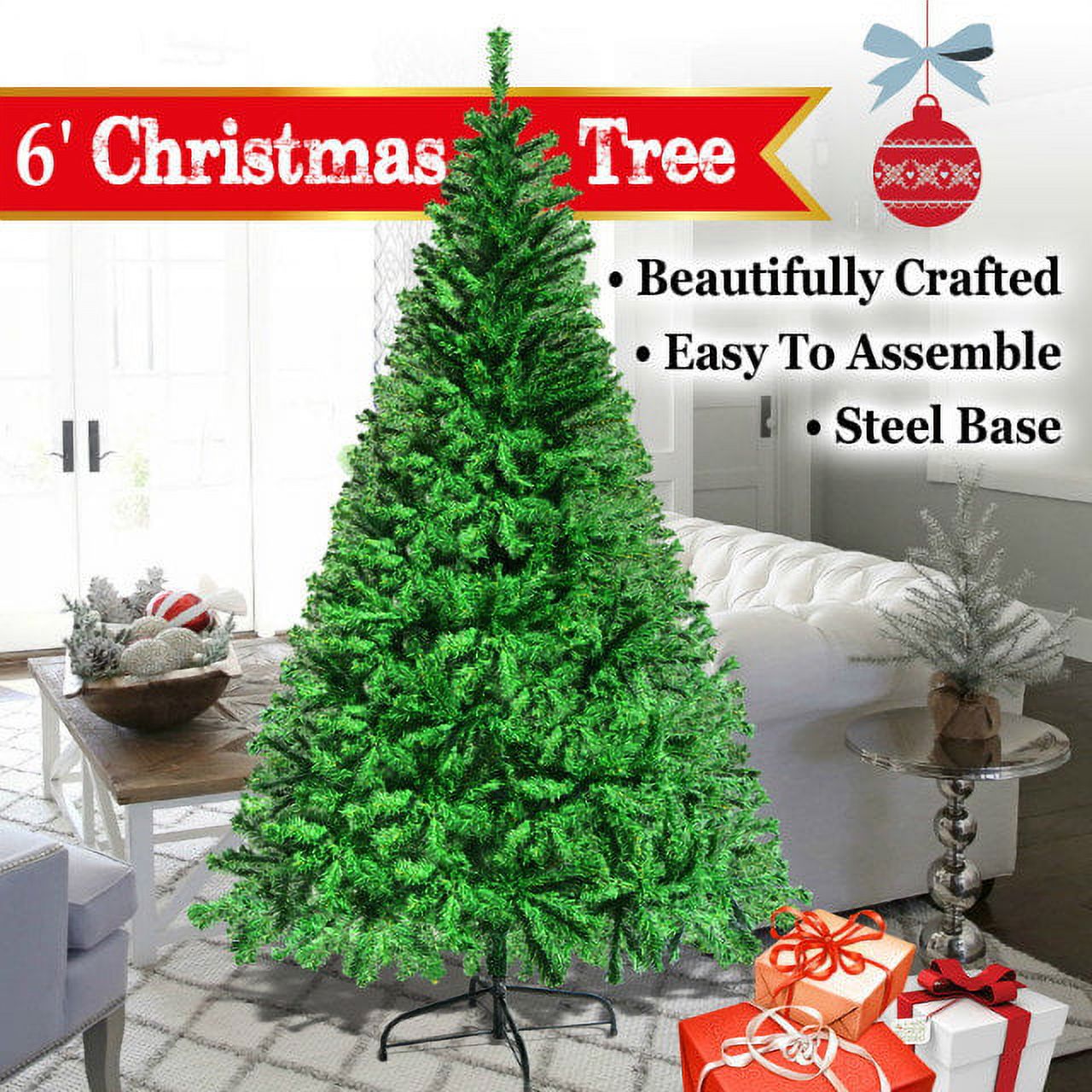 Sunrise 6\' Artificial Classic Pine Christmas Tree with Metal Stand (Green)
