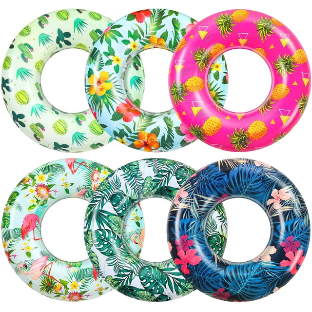 Flotadores para piscina abiertos, 83 cm, hojas tropicales, paquete de 6