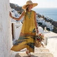 thumbnail image 5 of Jiueut Crane Bird Mountain Print Sleeveless Linen Look Maxi Dress for Women with Pockets, Loose Fit Flowy Summer Sundress Crewneck Casual Beach Vacation Dress, 4XL, 5 of 7