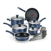 T-fal Cook & Strain Non-Stick 14-Piece Cookware Set, Recycled Aluminum Body, Blue