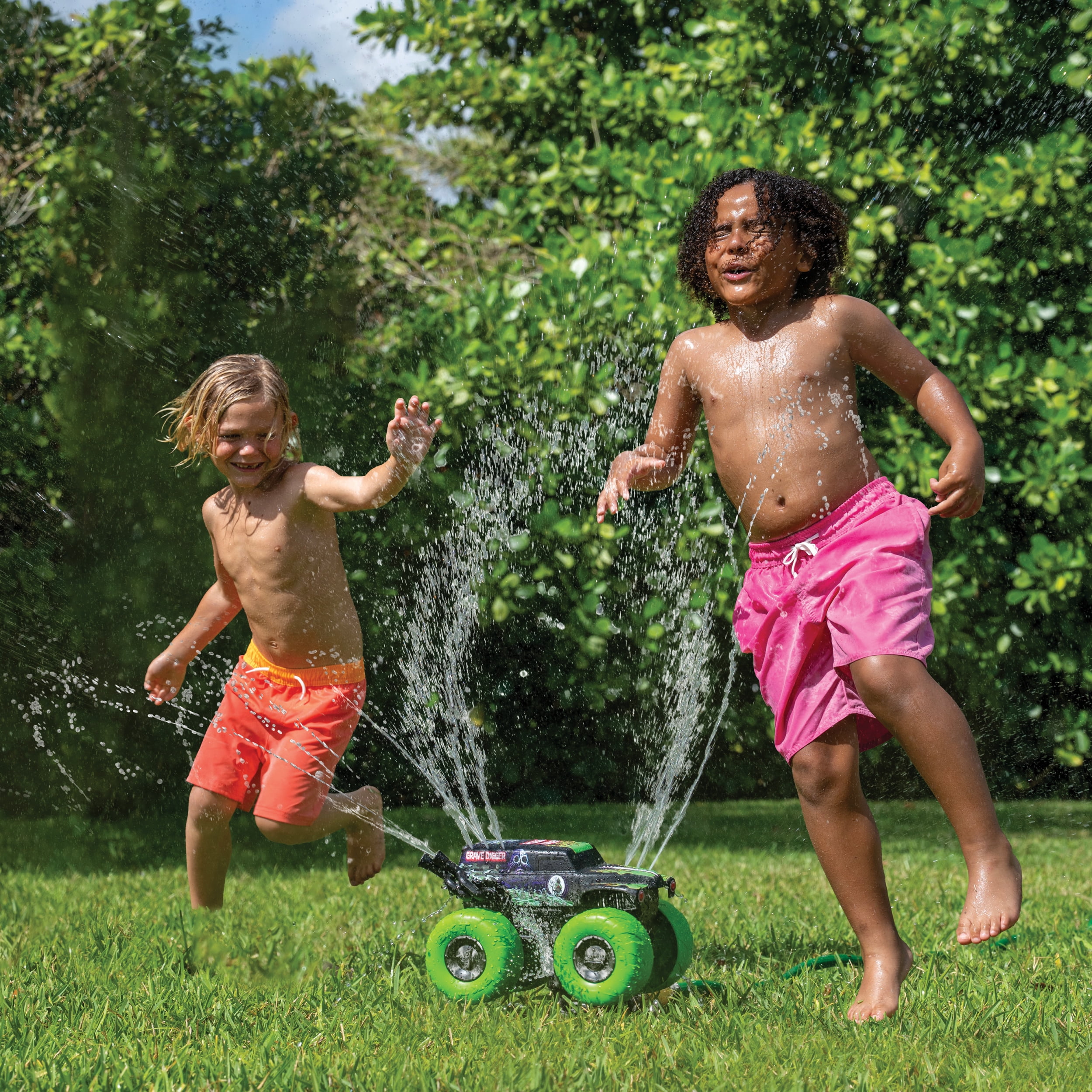 SwimWays Monster Jam Grave Digger Wild Whippin' Sprinkler with 360-Degree Spray, Pool Furniture & Outdoor Toys, Monster Jam Party Supplies, Water Toys for Kids Ages 3 & Up