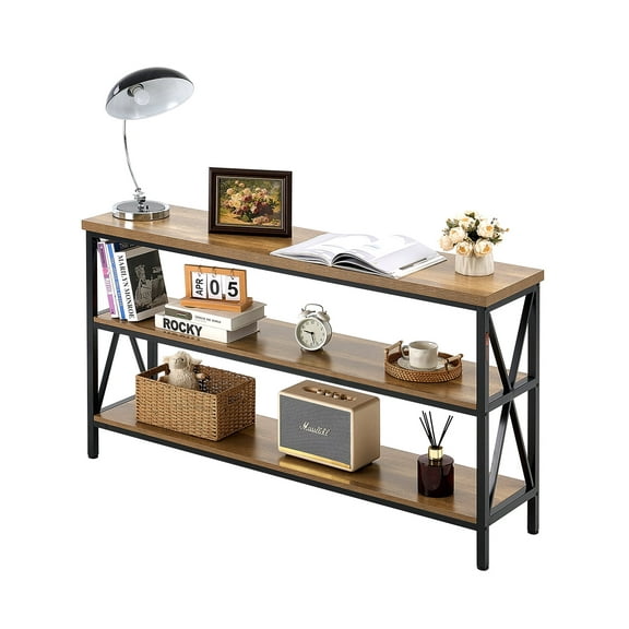 VEVOR Narrow Console Sofa Table, 55.1 inches Behind Couch Table, 3-Tier Long Entryway Table and Skinny Hallway Table, Narrow Sofa Table with Metal Frame, for Entryway, Hallway, Living Room & Bedroom