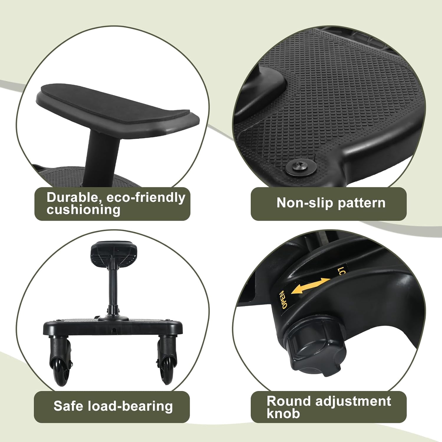 Universal Stroller Board, Black Buggy Board, Holds Children Up to 55lbs with Detachable Seat, 2in1 Sit and Stand Stroller Glider Board,Stroller Standing Board for Most Strollers, Stroller Rider Board