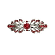 Faship Gorgeous Red Rhinestone Crystal Small Floral Hair Barrette Clip - Red