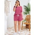 thumbnail image 4 of SHOWMALL Women's Plus Size Matching Sets Trendy Summer Co-ords Short Sleeve Shirt and Shorts Purple Red 4X, 4 of 7