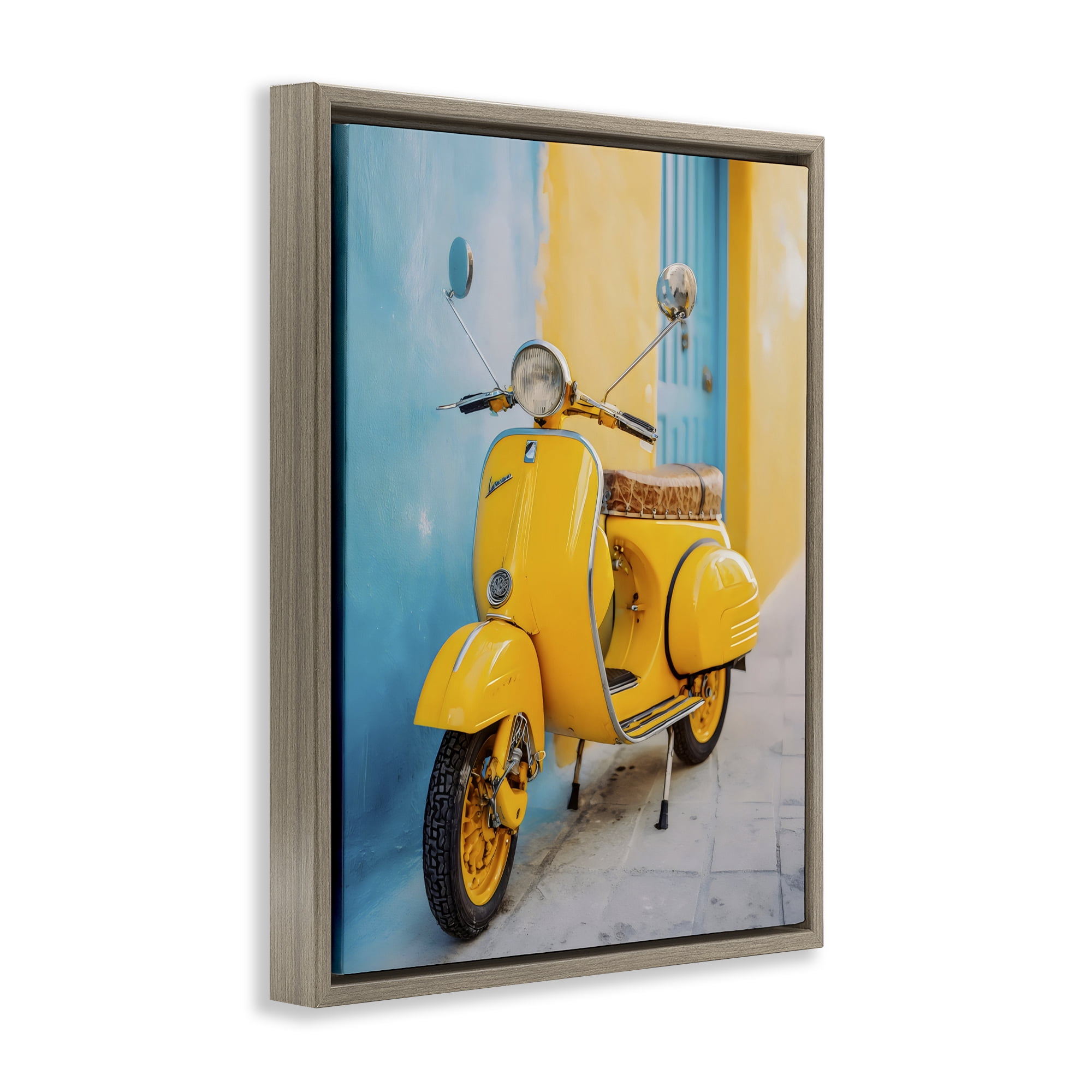 Stupell Industries Sunny Ride Vintage Moped Brown Framed Floater Canvas Wall Art, design by Franklyn Gregory