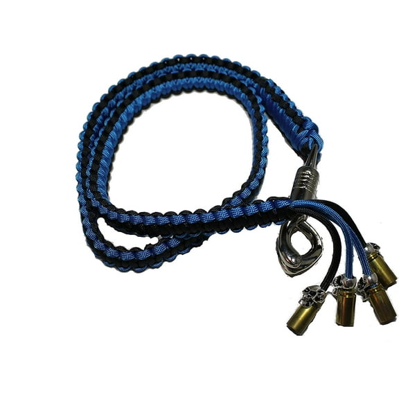 Biker Whip get Back 36" Black and Blue Silver Punisher Skulls .45 Cal casing