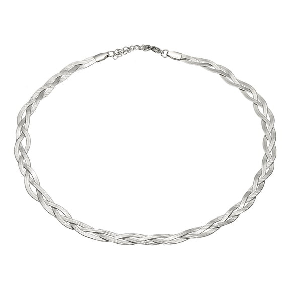 Uxcell Snake Chains Necklace Herringbone Chokers, 16" 2" Layer Braided Chain, Silver