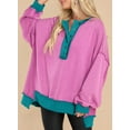 thumbnail image 2 of SHEWIN Womens Sweatshirts Oversized Pullover Tops Casual Long Sleeve Button Henley Neck Sweatshirts for Women Light Patchwork Shirts, 2 of 4