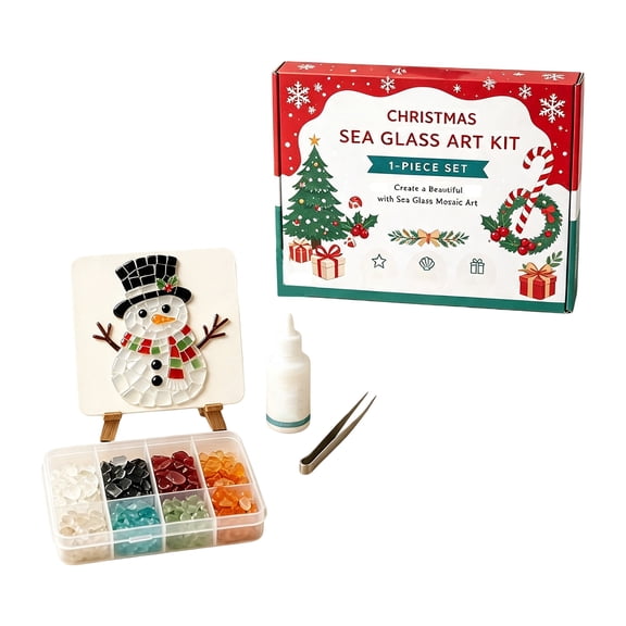 Sea Glass Art Kit, DIY 3D Sea Glass Mosaic Craft Kit with Colorful Glass Pieces, Ocean & Christmas Coastal Art Set, Sea Glass Christmas Tree DIY Kit, Handmade Home Decor Gift
