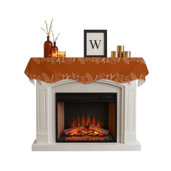 Burnt Orange Fall Fireplace Mantel Scarf Cover 70"Wx17"L,Fireplace Mantel Shelf Top Runner,Thanksgiving Eucalyptus Leaves Abstract Mantle Dresser Scarves Table Runner for Holiday Party Living Room