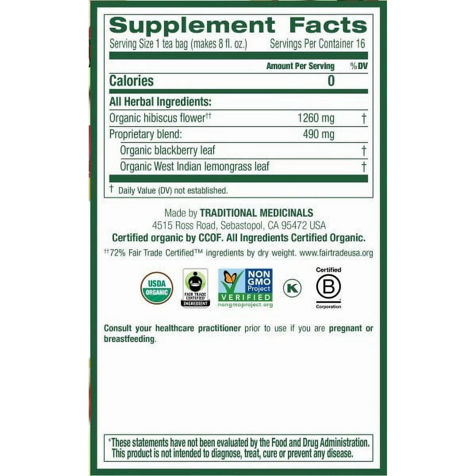 Traditional Medicinals Organic Hibiscus Herbal Tea, Supports Cardiovascular Health, 16 Tea Bags (Pack Of 6)
