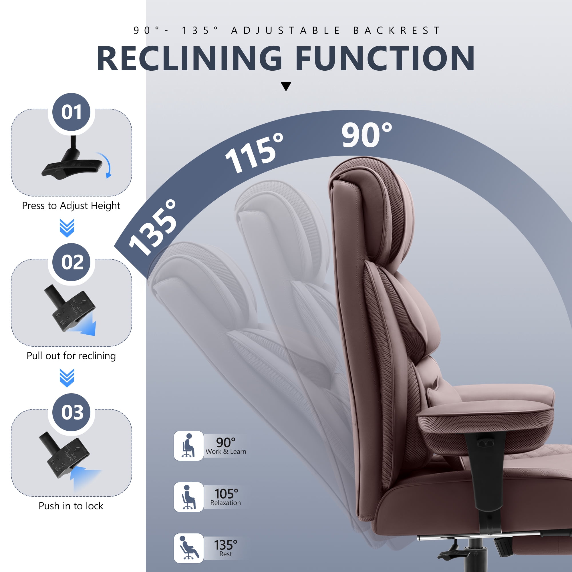 FASTES Office Chair, Big and Tall Desk Chairs 400lbs Gaming Chair with Footrest, Ergonomic Executive High-Back Reclining Computer Chairs, Swivel Rolling Wheels and Lumbar Support, Coffee