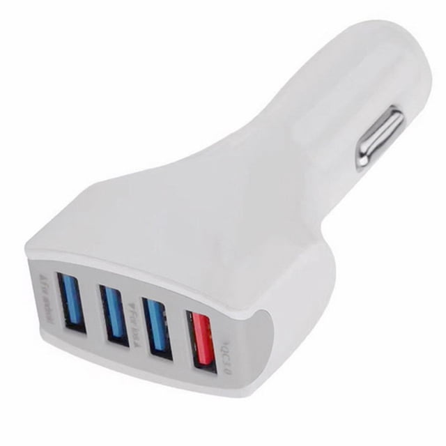 kurtrusly 4 USB Ports Phone Tablet Smart Fast Car Charger Phone MP4 Quick Charging Adaptor White 1Set