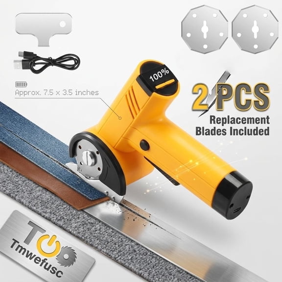 Tmwefusc Cordless Electric Scissor with LED Display Cardboard Box Cutter Electric Chop Saw Power Rotary Cutter Multipurpose for Carpet Leather Cardboard,Yellow