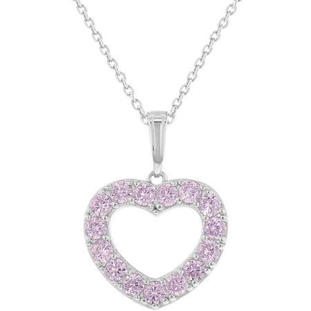 925 Sterling Silver Pink CZ Open Heart Pendant Necklace Girl Teens 19