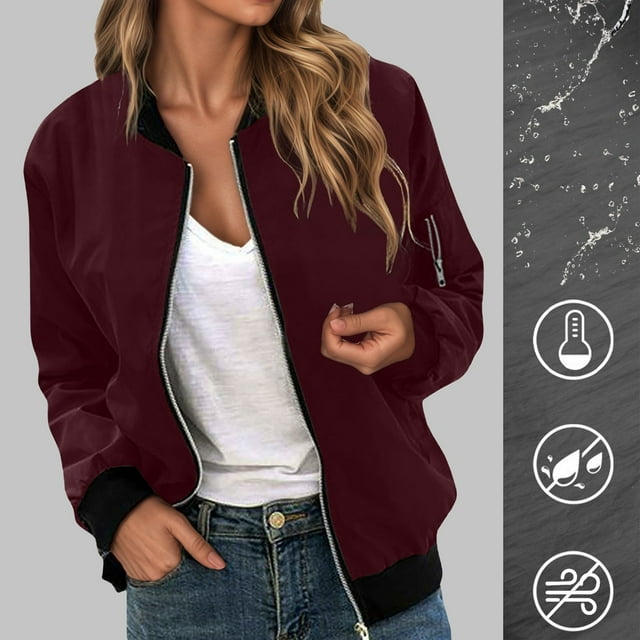 HUITKMM Veste d'Hiver pour Femmes Veste Décontractée à Fermeture Éclair Couleur Unie