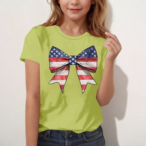 Frnrwgo Teen Girl 4th of July T-shirts Boys American Flag Shirt Patriotic Top Short Sleeve Tees Size 3T-16, Green