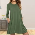 thumbnail image 3 of Aoochasliy Ladies Tops Long Sleeve Clothes Ladies Trendy Casual Long Sleeve Pure Color Loose T-shirt Dress with Pockets, 3 of 5