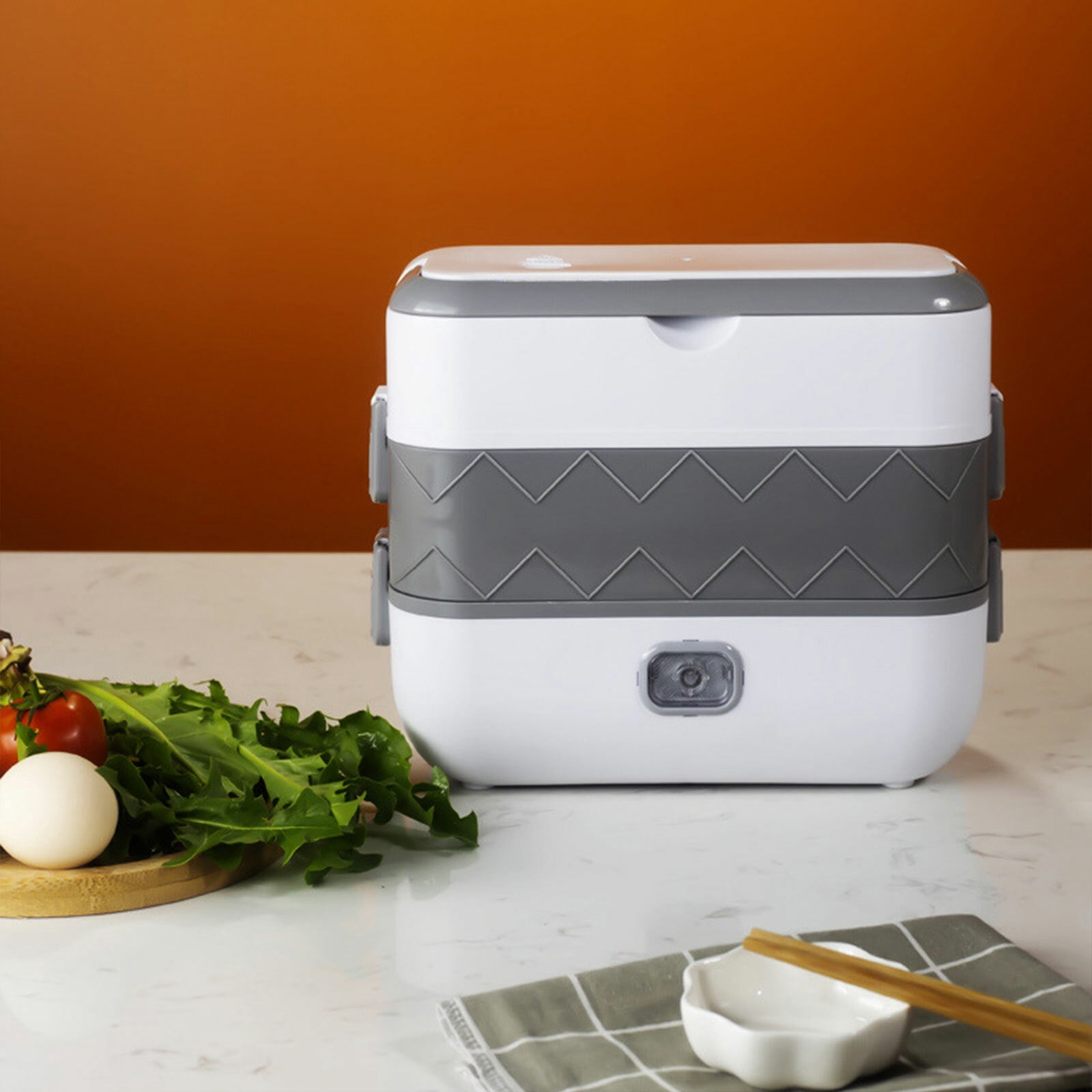 Portable 2 Layer Electric Lunch Box Stainless Steel Steamer Pot Rice Cooker Heat