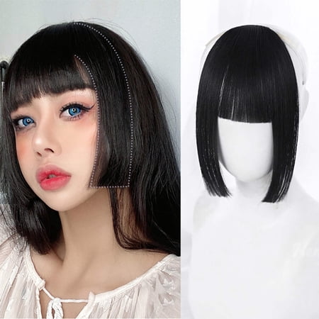 viviaBella Human Hair Clip in Hair Bangs Princess Cut Bangs Thickening Bangs Cosplay Princess Hair Bangs Topper Real Hair Princess Cut Bangs One Piece Clip in Hair Topper/Hair Fringe
