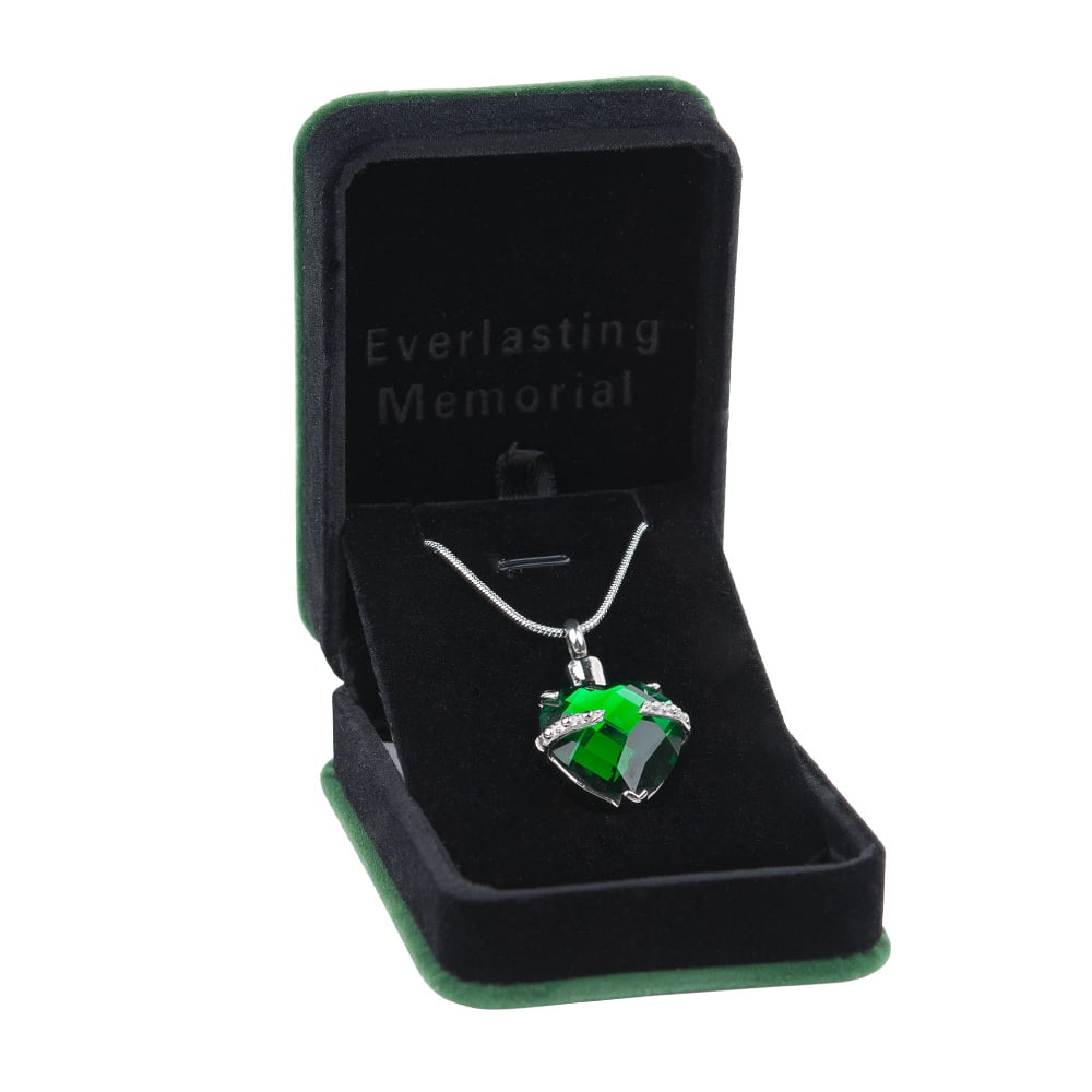 Cremation Urn Neckalce for Human Ashes May Birthstone Crystal Heart Heart Memorial Keepsake Jewelry with Free Funnel Kit and Velvet Jewelry Box (May)