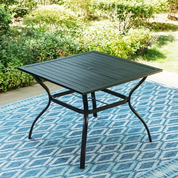 MF Studio 37" Square Outdoor Patio Dining Table with 1.57" Umbrella Hole for 4-Person, All-Weather Metal Furniture, Black