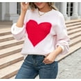 thumbnail image 4 of Women's Cute Heart Cream Sweaters Trendy Fall Pullover Crewneck Long Sleeve Soft Knitted Sweater Top, 4 of 10