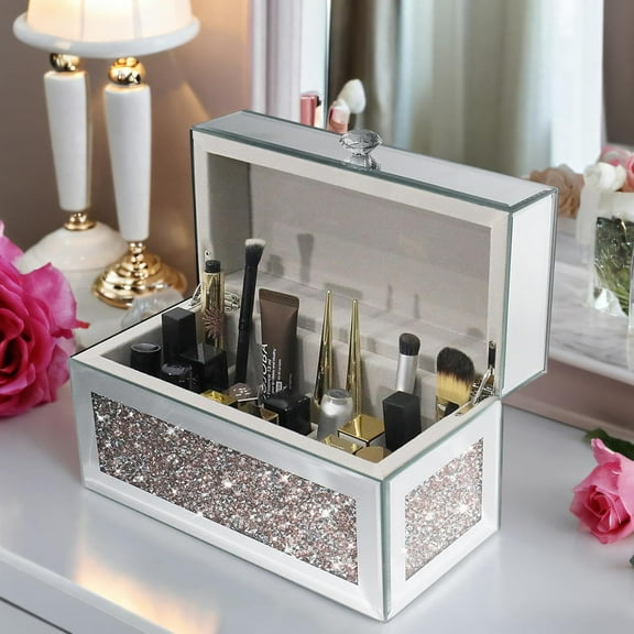 Fashion Lipstick Organizer with Lid, Crushed Design, 21 Slots for Lipstick & Perfume Storage