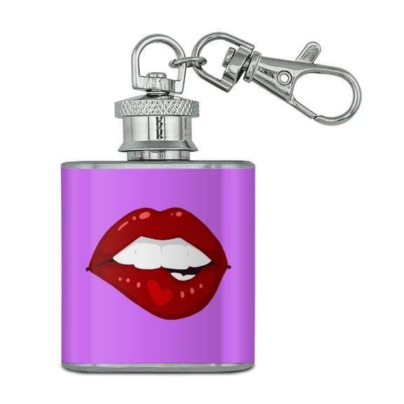 Seductive Luscious Bite Biting Lip Stainless Steel 1oz Mini Flask Key Chain