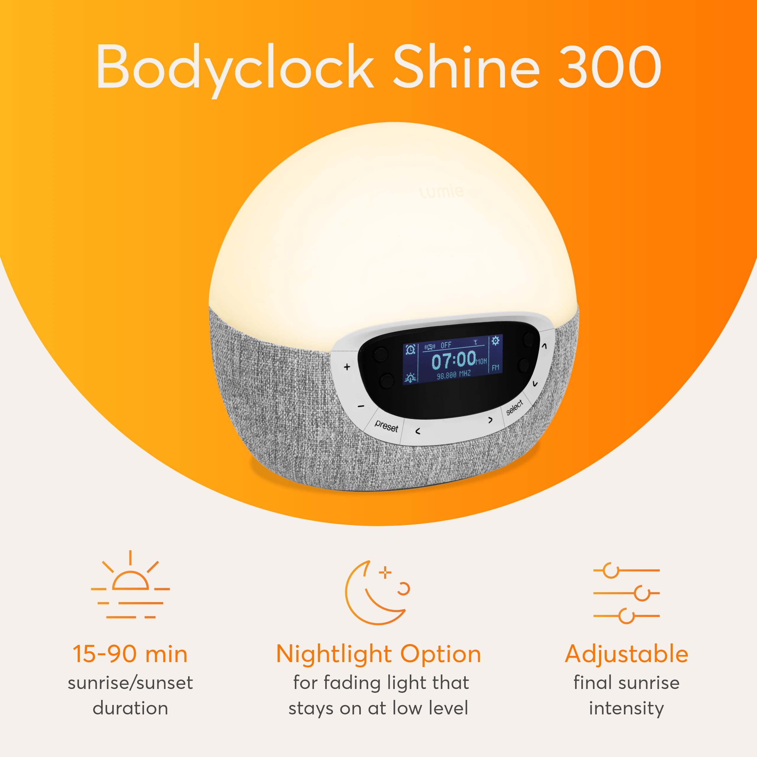 Lumie Bodyclock Shine 300 Wake-up Light Sunrise Alarm Clock 