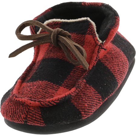 Dearfoams Boy's Twill Bootie Red Plaid Ankle-High Slipper - 8M | Walmart Canada