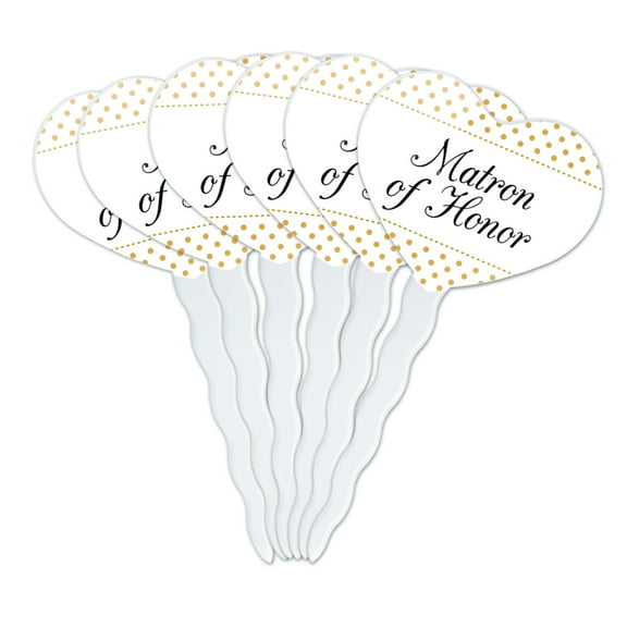 Matron of Honor Wedding Elegant Polka Dots Heart Love Cupcake Picks Toppers Decoration Set of 6