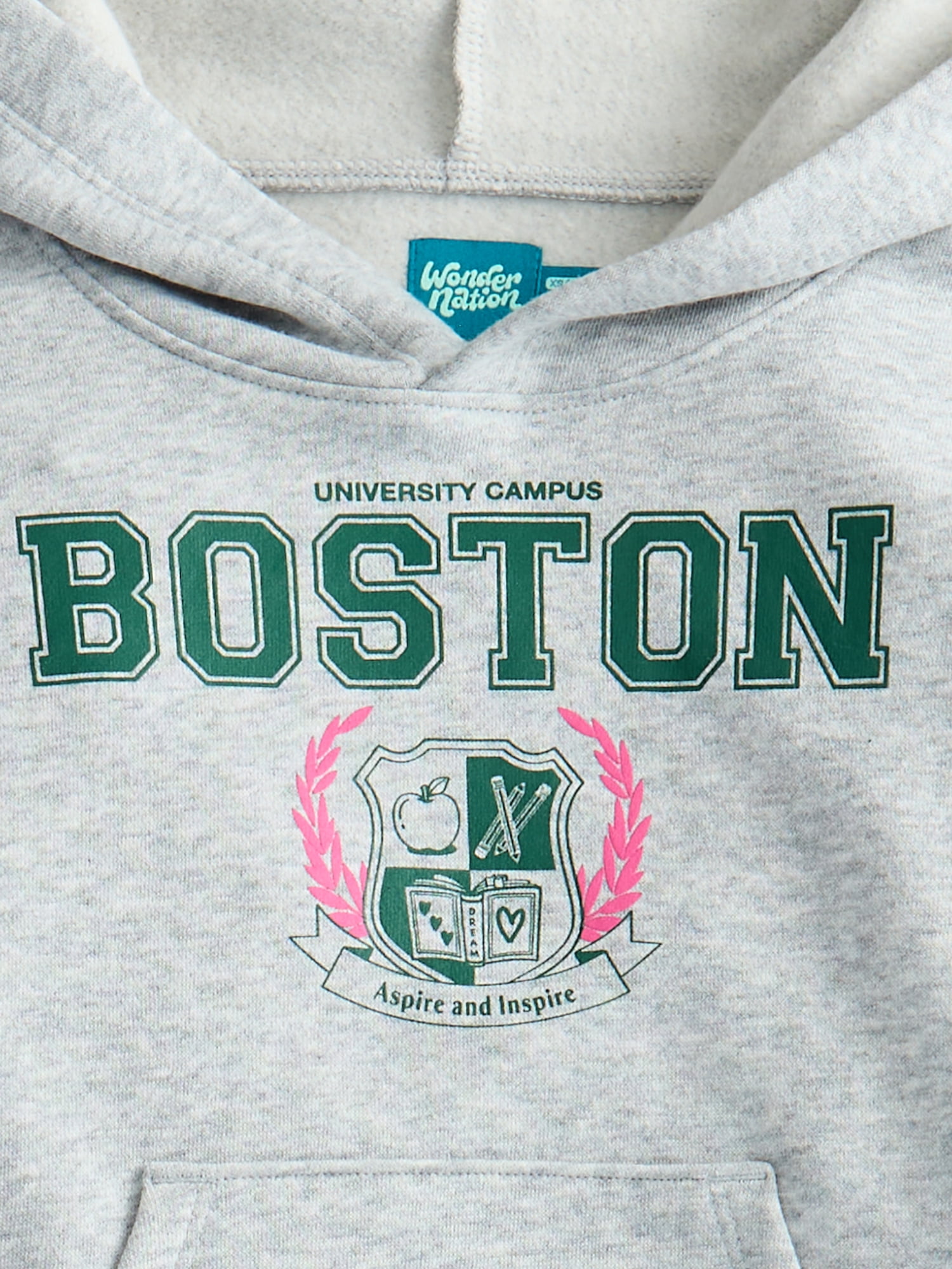 Wonder Nation Girls' Pullover Fleece Hoodie with Long Sleeves, Sizes 4-18 & Plus
