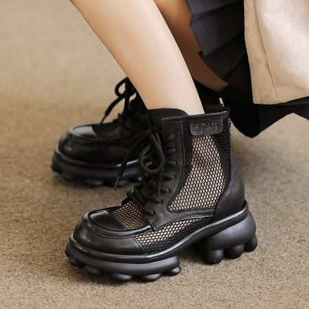 

2024 Summer New Casual High-top Women‘s Shoes Sandals Mesh Breathable Genuine Martins Women‘s Thick-soled All-match Mesh Shoes