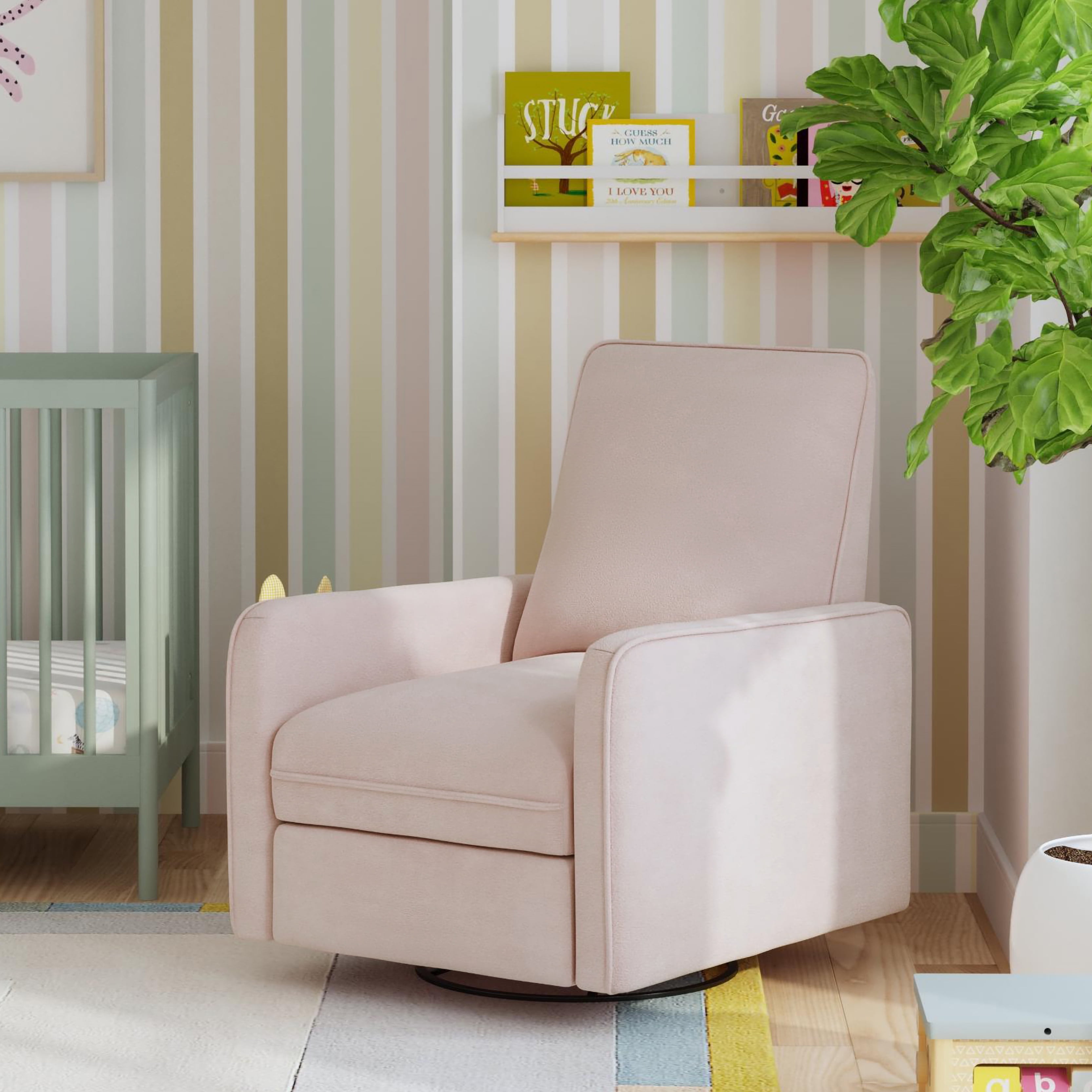 daVinci Penny Swivel Recliner, Performance Pale Blush Pink Eco-Weave