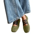 thumbnail image 4 of Miqool Flat Shoes for Women Square Toe Criss Cross Tie Low Block Heels Casual Fall Fashion Soft Comfortable Shoes, 4 of 7