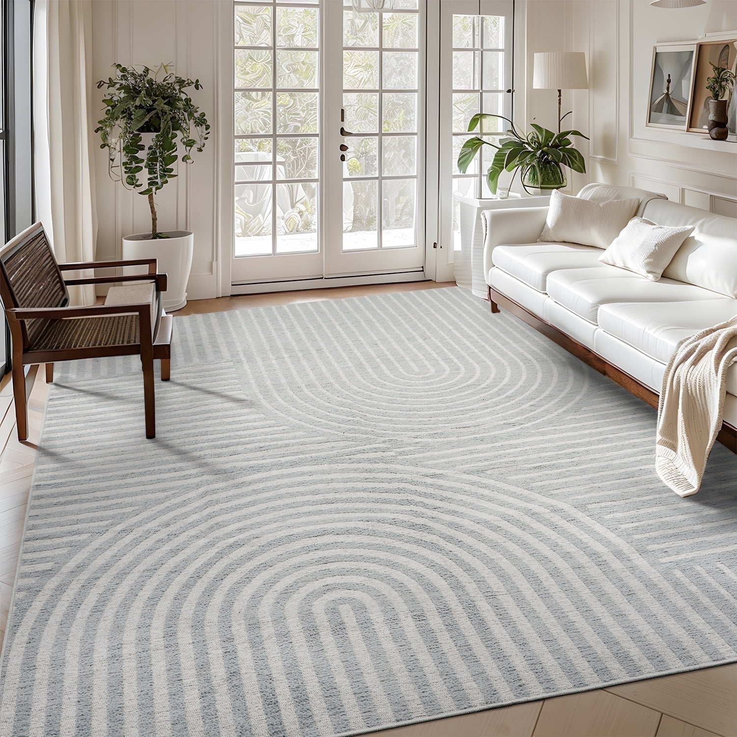 VUNATE 8'x10' Area Rugs for Living Room Jacquard Textured Modern Rugs Soft Geometric Rug for Bedroom Mid Century Washable Rug Non-Slip Bohemian Carpet Perfect for Dining Room Office Gray